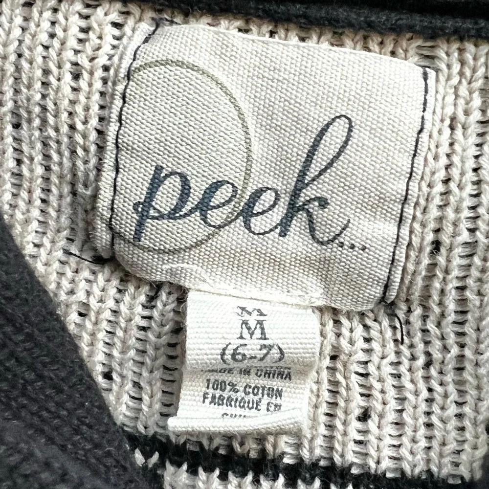 Peek Kids Fair Isle Reindeer Shawl Collar Sweater Black & Cream Medium 6–7 Years